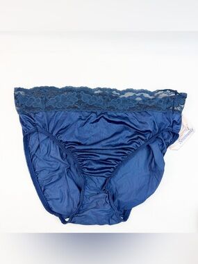 Sears Sentiments Patina Nylon Hi Leg Brief Panties Underwear Lace Blue Vtg 80s 7